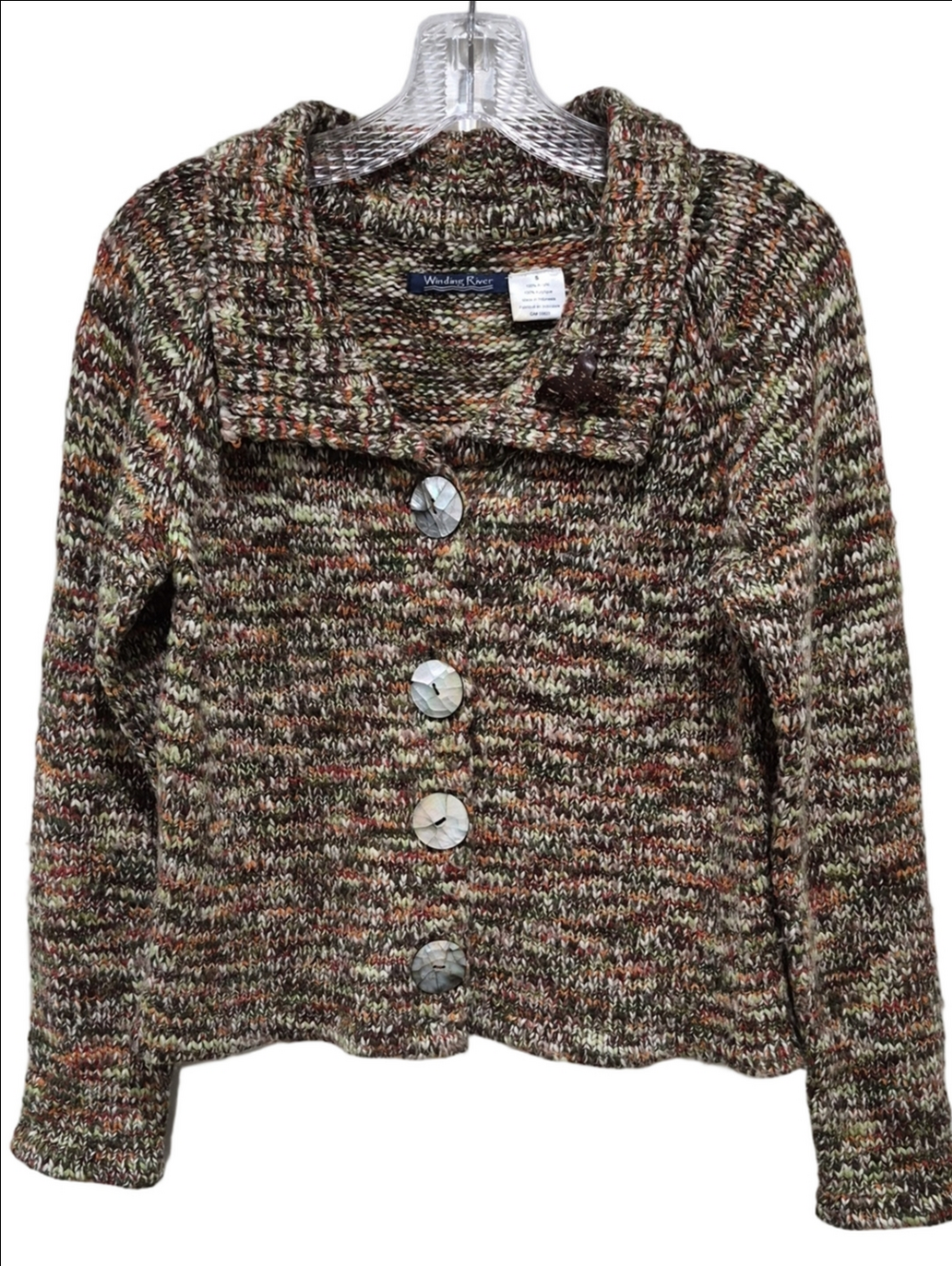 Winding River Space-Dye Knit Cardigan Sweater Jacket with Matching Brooch - Size